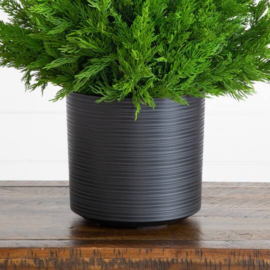 Nearly Natural 28" Artificial Real Touch Winter Cypress Bush in Black Decorative Planter